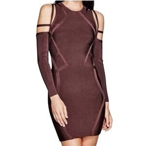 Marciano Chocolate Brown cold shoulder bandage dress bodycon XS baddie academia